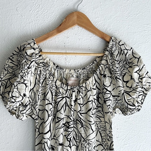 Brixton Indo Linen Swing Tiered Midi Dress Floral Sz Small Ivory - Picture 2 of 7